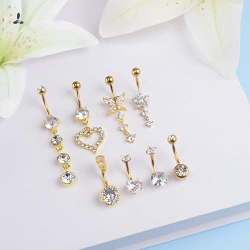 LEE&RO Belly Button Ring Dangle Stainless Steel Belly Rings 14G Belly Button Piercing Cute Navel Ring Belly Piercing Jewelry thumbnail 6