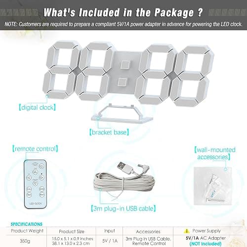 KOSUMOSU Wall Clock 15" 3D LED Digital Clock for Bedroom,Large Digital Wall Clock for Living Room Decor,Modern Aesthetic Led Clock with Remote Control thumbnail 3