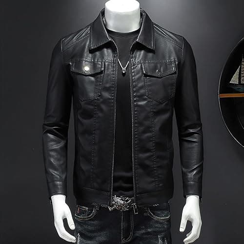 Mens Leather Jacket Motorcycle Black Biker Jackets Vintage Faux Leather Outwear Casual Lightweight thumbnail 3