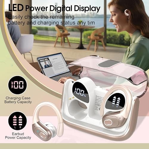 Aptkdoe Wireless Earbuds 75hrs Bluetooth 5.4 Headphone Sport, 2025 Bluetooth Earbuds Stereo Deep Bass Over Ear Bud with Earhooks, ENC Noise Cancelling Mic, IPX7 Waterproof Earphone Rose Gold - Rose Gold thumbnail 5
