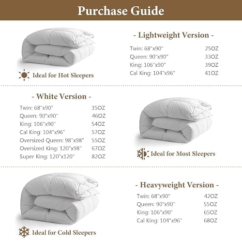 DWR Heavyweight Down Feather Fibers Comforter Full/Queen, Ultra-Soft Cotton Blend Fabric, High Fill-Power 55oz Overfilled Winter Warm Hotel Duvet Insert for Cold Weather/Sleeper (90x90, White) thumbnail 7