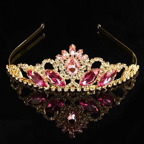 JINSAWW Princess Crown Dress-up Headband Birthday Wedding Gold Crown Halloween Cosplay Hair Accessories for Her thumbnail 7