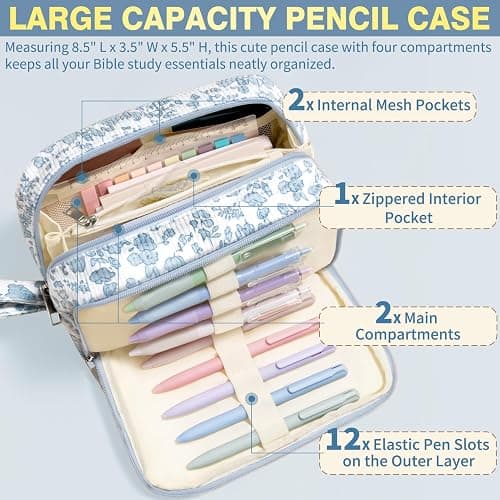 Bible Study Supplies Journaling Kit for Women with Bible Cover Case, Christmas Christian Gifts for Women, Bible Study Tools Accessories Set with Highlighters Pens, Pencil Case Notebook Annotation Kit thumbnail 4