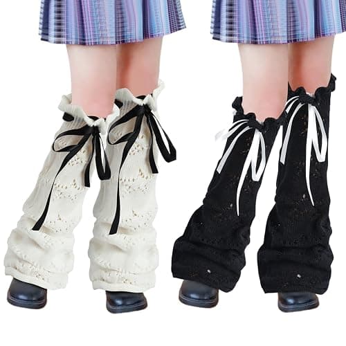 Junely 2 Pairs Leg Warmers for Women Kawaii Leg Warmer Cute Legwarmers Japanese Socks Halloween Goth Emo Gyaru Accessories - Image 1