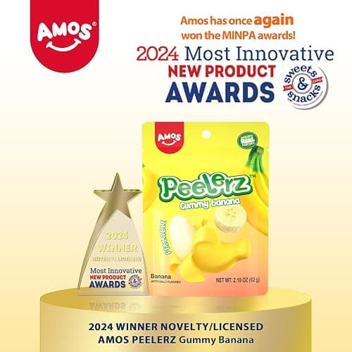 Amos Peelerz Banana Gummies,Peelable Banana Candy,Peeling Fruit Snacks Fat Free, Resealable 2.19oz Bag (Pack of 3) thumbnail 3
