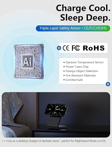Mag.Safe Charger - iPhone Charger Stand, Fast Magnetic Wireless Charger for iPhone 17/16/15/14/13/12 Series - Black thumbnail 7