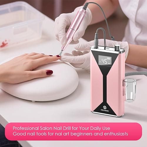 HELIVIVE Professional Electric Nail Drill 45000RPM Cordless Nail File | Portable & Rechargeable, 11 Drill Bits, for Shaping, Polishing & Removing Gel Nails for Salon Home (Pink) thumbnail 6