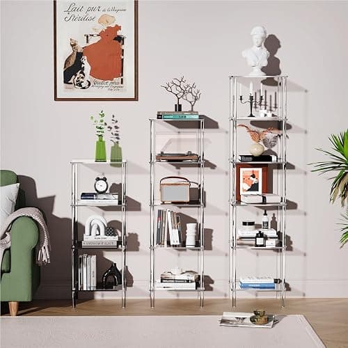 solaround Acrylic Bookshelf, Small Bookcase, Standing Freestanding Corner Storage Shelves Display Shelf for Living Room, Bedroom (Clear, 6 Tier) thumbnail 7