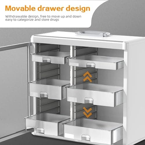 Glosen Lockable Medicine Cabinet with 6 Removable Trays, Wall Mounted & Portable Locking Medicine Cabinet Organizer with Key Lock for Home, Bathroom, Office - Aluminum Frame(15.63 * 6.5 * 15.43Inch) thumbnail 6