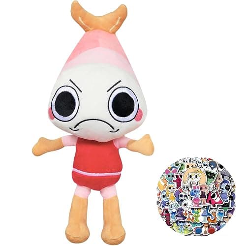 Lemoneon Dandy's World Plush 13.8" Shrimpo Plush Stuffed Figure Pillow for Video Game Fans Room Decor with a Sticker Set - Image 1