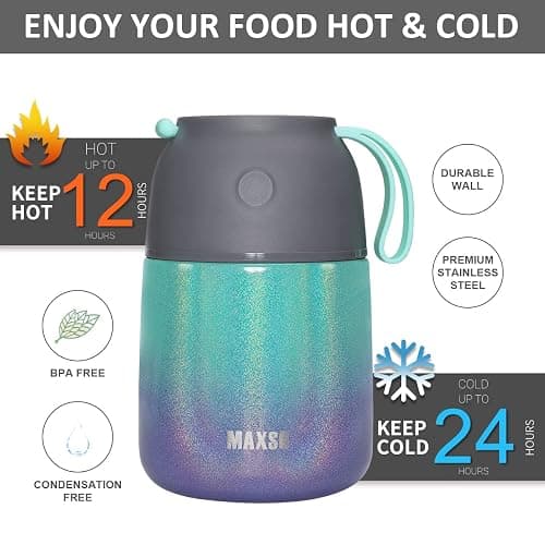 Insulated Thermo Food Jar for Hot & Cold Food for Kids Adult, 17&24 oz Soup Thermal Hot Food Containers for Lunch, Triple Layer Insulation Stainless Steel Food Jar with Spoon(2 Pack Rainbow) thumbnail 5