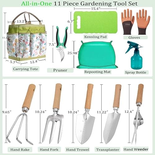 Garden Tool Set 11-Piece Heavy Duty Gardening Hand Tools - Rust-Resistant Stainless Steel with Durable Stylish Garden Tools Organizer Tote Bag | Ideal Gardening Gift for Women & Garden Enthusiasts thumbnail 3