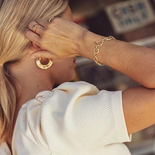 SOFYBJA 18k Gold Plated Personalized Chunky Cuban Oval Link Chain Bracelets for Men Toggle Rope Bracelet Jewelry for Women thumbnail 2
