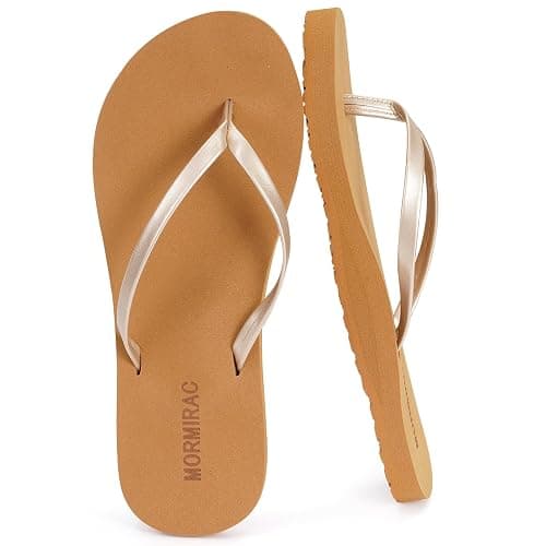 MORMIRAC Womens Slim Leather Comfortable Flip Flops Summer Beach Thong Sandals Arch Support Non Slip - Image 1