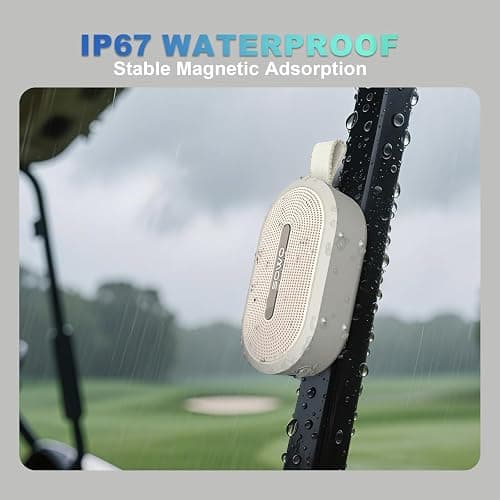 SOWO Wireless Portable Small Speaker, Ultra Magnetic Bluetooth Speaker for Golf Cart, Coverless IP67 Waterproof, 24 H Playtime, Pro Sound, Clip Hanging Design for Outdoor, Indoor - White thumbnail 4