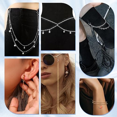 TOAOB Chaine de Trombone de 5m 3x9mm Chaînes de Collier en Acier Inoxydable Doré Argent Chainette pour Bijoux avec 10 Fermoirs Mousquetons et 30 Anneau Ouvert pour Bracelet Fabrication de Bijoux thumbnail 7