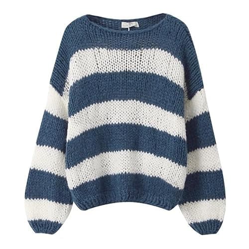 Women's Knit Striped Sweater Oversized Color Clock Long Sleeve Crewneck Pullover Jumpers Cute Trendy Sweater - Image 1