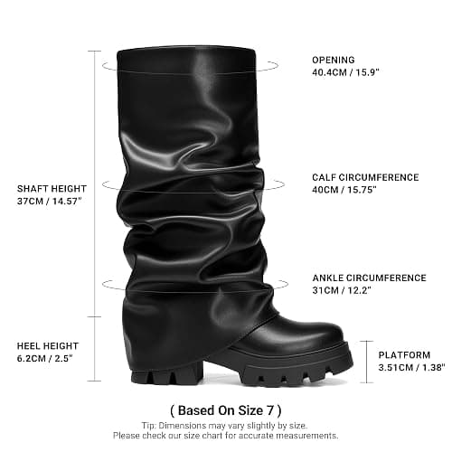 DREAM PAIRS Women's Fold Over Platform Chunky Heel Boots For Concerts Wear Ruched Mid Calf Slouchy Fashion Boots with Wide Calf Fit thumbnail 5