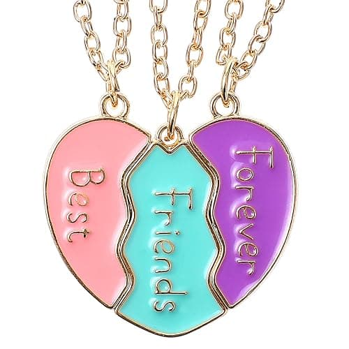 ElevateTech BFF Necklace for 3 Best Friend Necklaces Heart Broken Stitching Necklace 3 Person Friendship Necklaces - Image 1