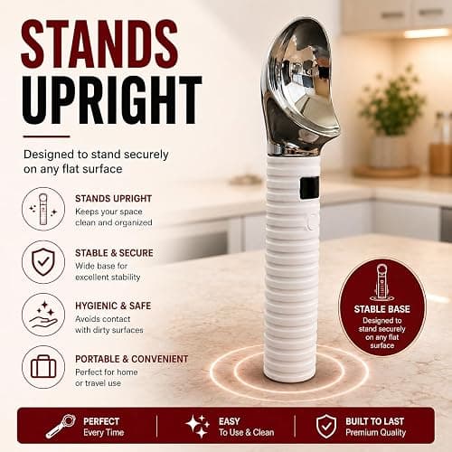 DLUCK Heated Ice Cream Scoop for Hard Ice Cream, Gelato & Frozen Desserts, Electric Ice Cream Scooper with Smart Temperature & Battery Display, USB-C Rechargeable, Durable One-Piece Design (White) thumbnail 10