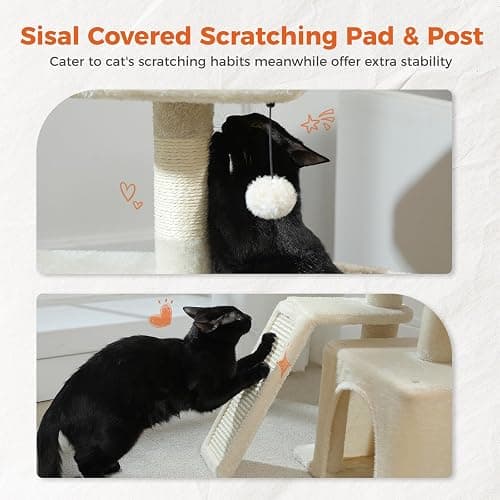 PAWZ Road Cat Tree for Indoor Cats, 31.5''=80CM Cute Cat Tower with Cat Condo Sisal Scratching Ramp Cozy Hammock and Removable Top Bed Perch for Kittens, Beige thumbnail 3