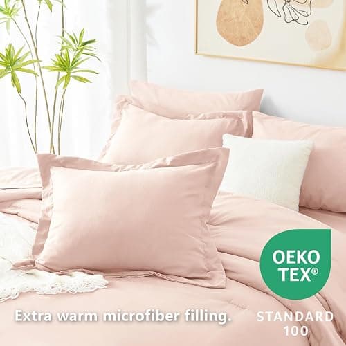CozyLux Queen Comforter Set Blush Pink, 7 Pieces Bed in a Bag Queen Comforter Set with Sheets, Bedding Sets with Down Alternative Comforter, Fitted Sheets, Flat Sheets, Pillow Shams and Pillowcases thumbnail 4