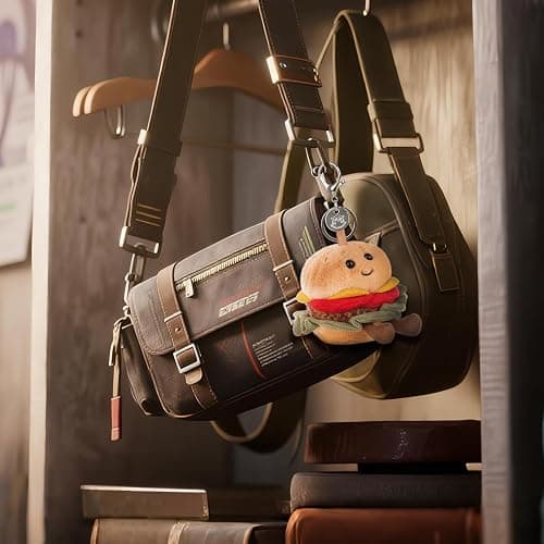 Apricot Lamb Hamburger Burger Essen Netter Schlüsselanhänger, weich gefüllte Plüsch Schlüsselanhänger Spielzeug für Kinderrucksack, Geldbörse, 8 cm thumbnail 2