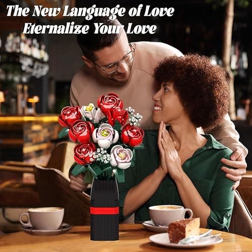 Roses Flower Bouquet Building Kit, 841PCS Red Roses Artificial Flowers with Vase, Botanical Collection Forever Rose Toy for Adults, Kids, DIY Gifts for Women, Her, Him Anniversaries thumbnail 5