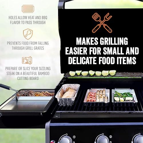 Yukon Glory™ BBQ 'N SERVE Premium Set, Includes 3 Grill Baskets, Serving Tray, Bamboo Cutting Board, Plastic Lid and Clip-on Handle thumbnail 3