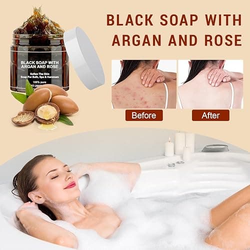 atnayo 2 Pcs Moroccan Black Soap, Exfoliating Black Beldi Soap for Deep Cleaning & Body Moisturising thumbnail 2