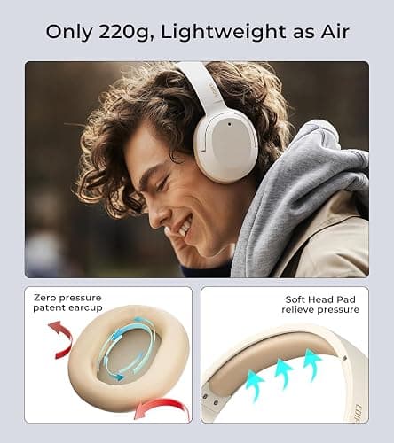 Edifier W820NB Plus Hybrid Active Noise Cancelling Headphones - LDAC Codec - Hi-Res Audio Wireless & Wired - Fast Charge - Over Ear Bluetooth V5.2 Headphones for Travel/Home/Office- Ivory thumbnail 4