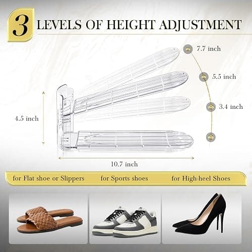 Tgzwme Shoe Slots Organizer 12 Pack - Shoe Stacker,3 Levels Adjustable,Space Savers 50%,Double Layer Holders for Closet (Transparent),Organizador de Zapatos thumbnail 3