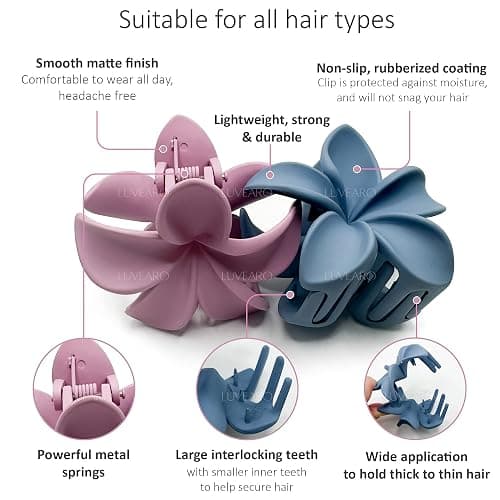 Flower Hair Clips for Women and Girls Thick to Thin Hair Medium Cute Claw Clips Decorative Plumeria Hair Accessories Nonslip Pastel Matte thumbnail 4