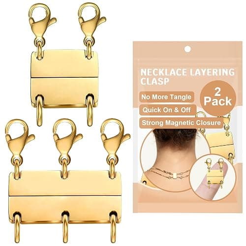 Bonison Necklace Layering Clasp - 18K Gold Plated Multiple Necklace Clasp Set, Magnetic Chain Separator & Extender for Women, Practical Mother's Day Jewelry Gifts for Mom - Image 1