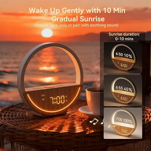 Vivilumens Wake Up Light Sunrise Alarm Clock - White Noise Sound Machine with 20 Soothing Sounds Sleep Better, Weekdays/Weekends Dual Alarms, Bedroom Bedside Lamp, Gift for Heavy Sleepers thumbnail 4