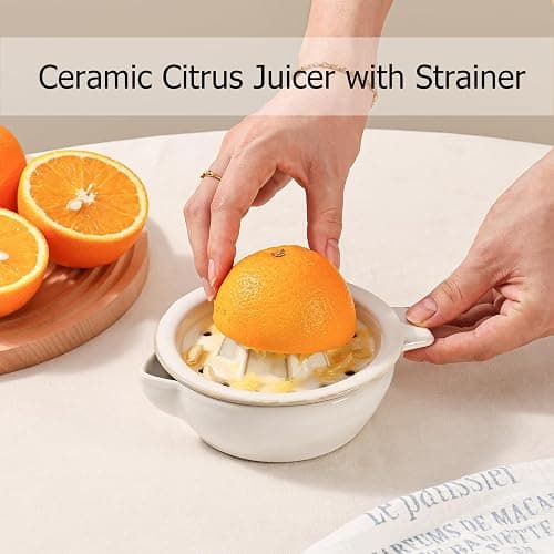 Ceramic Citrus Lemon Orange Juicer Manual Squeezer, Hand Juicer Reamer | Rotation Press with Strainer Lid, Spout, Handle, Dishwasher Safe, Easy to Clean thumbnail 4