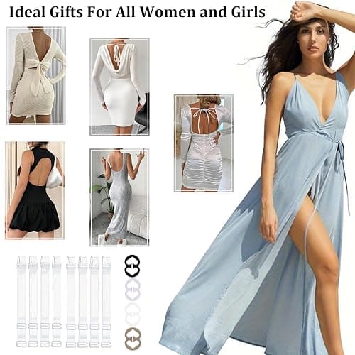 FIVEGOGO Clear Bra Straps, 4 Pairs Invisible Bra Straps+4Pcs Strap Clips, Adjustable Bra Straps Bra Clips to Make Racerback thumbnail 7