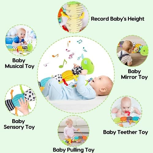 Baby Sensory Toy 0-6 Month Music Animal Stuffed Plush Caterpillar Toy for Infant 0-3-6-12 Month Old Tummy Time with Mirror Crinkle Rattle Toys for Newborn Boys Girl Shower Gifts Easter Basket Stuffer thumbnail 6