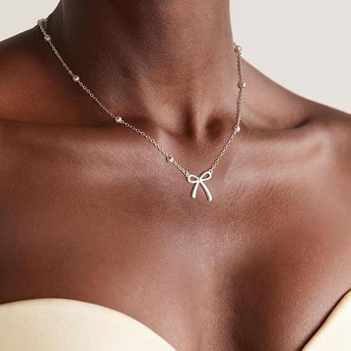 Thaivor Christmas Gifts Stocking Stuffers for Women Dainty Bow Necklace 14K Gold Plated Cute Choker Small Pendant Charm Necklaces Teen Gift Trendy Stuff Personalized Jewelry thumbnail 8
