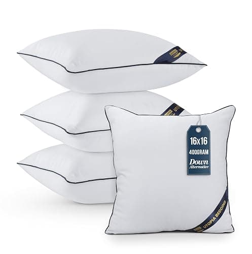 Bedding Throw Pillow Inserts (Pack of 4, White), 16 x 16 Inches Decorative Indoor Pillows for Sofa, Bed, Couch, Cushion Sham Stuffer - Image 1