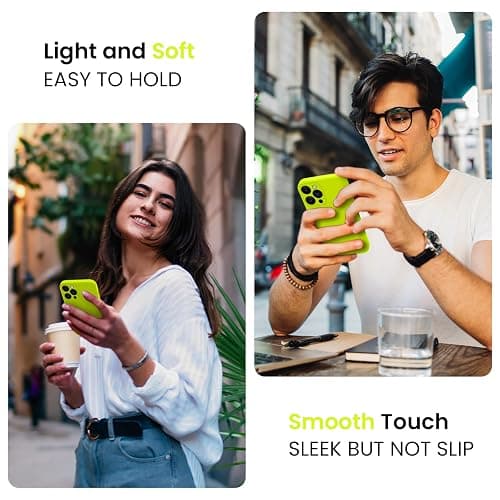 FireNova Designed for iPhone 15 Pro Case, Silicone Upgraded [Camera Protection] Phone Case with [2 Screen Protectors], Soft Anti-Scratch Microfiber Lining Inside, 6.1 inch, Fluorescent Green thumbnail 2