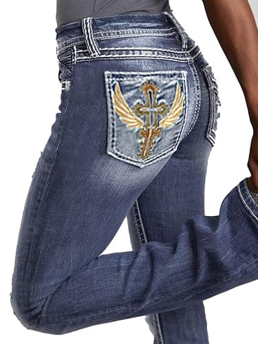 BlueMoment Bootcut Jeans for Curvy Women Western Cowgirls Stretchy Butts Lifting Jeans Retro Mid Low Rise Ladies Denim Jean thumbnail 6
