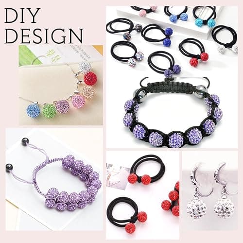 100 pcs 10mm Rhinestone Beads for Jewelry Making, 10 Mixed Colors Shiny Round Shamballa Disco Beads, Sparkle Crystal Clay Christmas for Bracelet Baseball Necklace Earring Crafting and DIY thumbnail 6