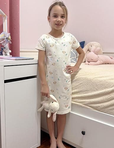 Arshiner Girls Nightgowns Summer Soft Cute Cartoon Print Pajama Sleep Dress for Kids 4-12 Years thumbnail 2