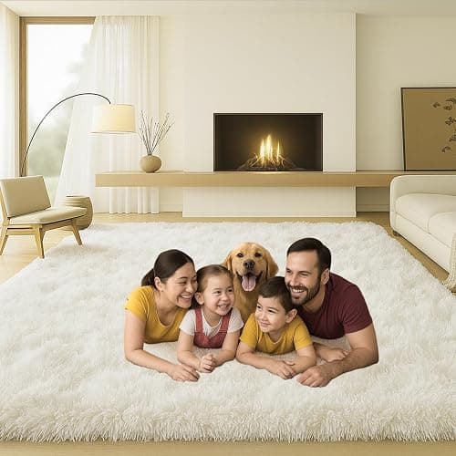Mtandyx Area Rugs for Living Room, Bedroom, Cream Plush Fluffy Carpet | 6x9 Non-Slip Upgrade High Pile Carpet, Thick Soft Fuzzy Rug, Kid Boys Girls Playroom. Cozy, Modern Design. thumbnail 4
