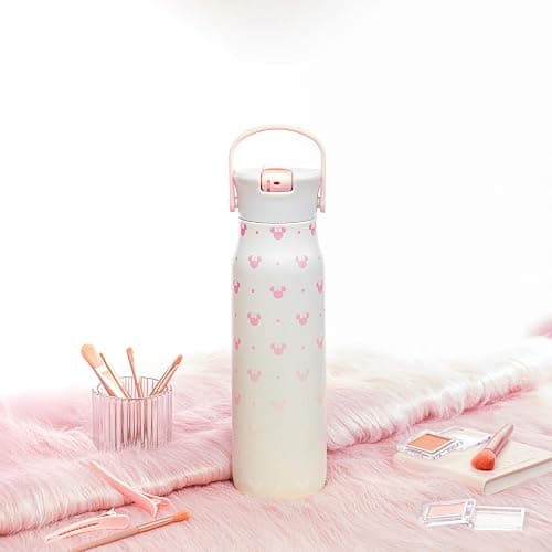 Zak Designs Disney Minnie Mouse Harmony Water Bottle for Travel or At Home, 32oz Stainless Steel is Leak-Proof When Closed and Vacuum Insulated with Straw Lid, Carry Handle, and 3D Artwork thumbnail 2