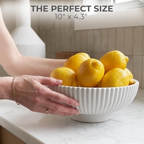 KIBAGA Decorative Concrete Fruit Bowl for Kitchen or Table - Large Key Bowl | Elevates Your Modern Farmhouse Home, Showcasing Fruit or Seasonal Centerpieces in Style thumbnail 5