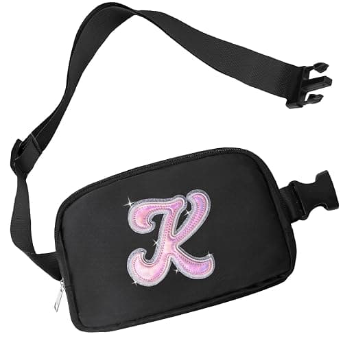 Aganmi Leather Letter Belt Bag Cute Crossbody Bags Travel Fanny Waist Pack Trendy Stuff Christmas Birthday Gifts for Girls - Black - K - Image 1
