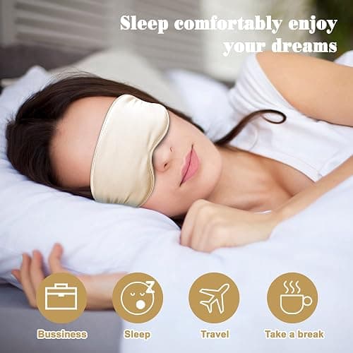 Sleep Masks Silk Sleep Eye Mask Travel Set Soft Sleeping Eye Mask with Hair Scrunchie Head Band and Travel Pouch for Girls Ladies 4 Pcs Apricot thumbnail 2