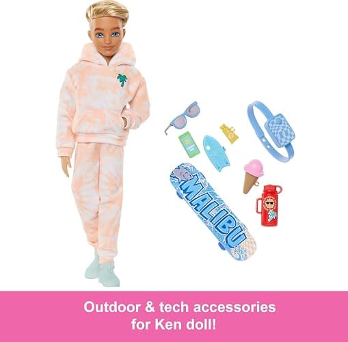 Barbie Dream Besties Doll and Accessories, Ken Posable Fashion Doll with Removable Fashions & Blonde Hair, 9 Summer & Skateboard Themed Pieces thumbnail 3
